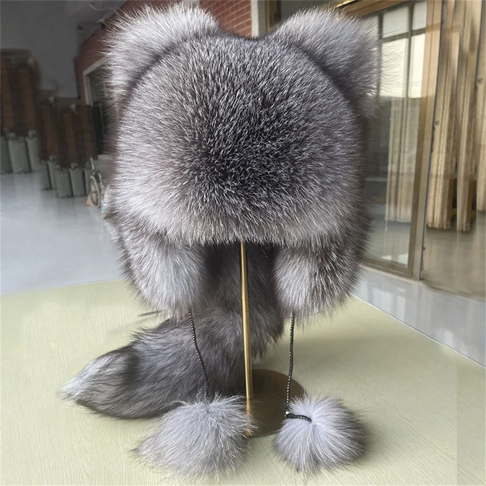 Winter Women's Hats Real Fur Hats Woman Fox Fur Hat Russian Ushanka Hat Ladies Autumn Winter Warm Earflap Fur Hat Woman Caps