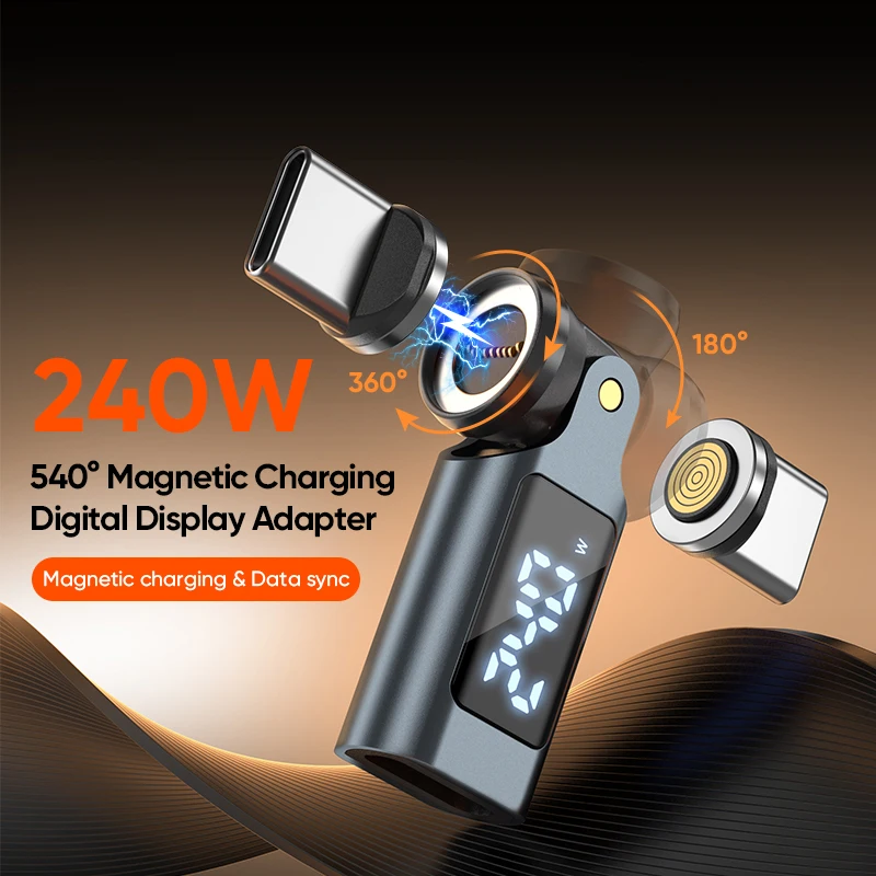 Type-C Magnetic Adapter Digital Display PD 240W 9Pin USB-C to USB-C Fast Charging Type-C Female OTG Converter for Samsung iPhone