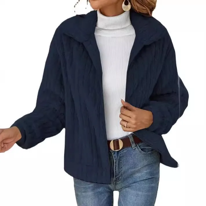 

2025 Autumn Winter Solid Color Fashion Casual Cardigan Lapel Short Women's Long Sleeve Jacket
