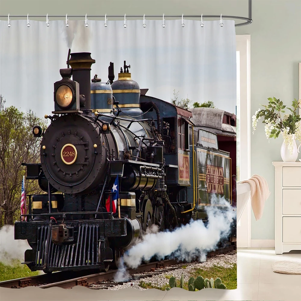 Retro and old age of steam train Shower Curtain 3d printed polyester fabric Waterproof Bathroom Curtain Decoration With Hooks