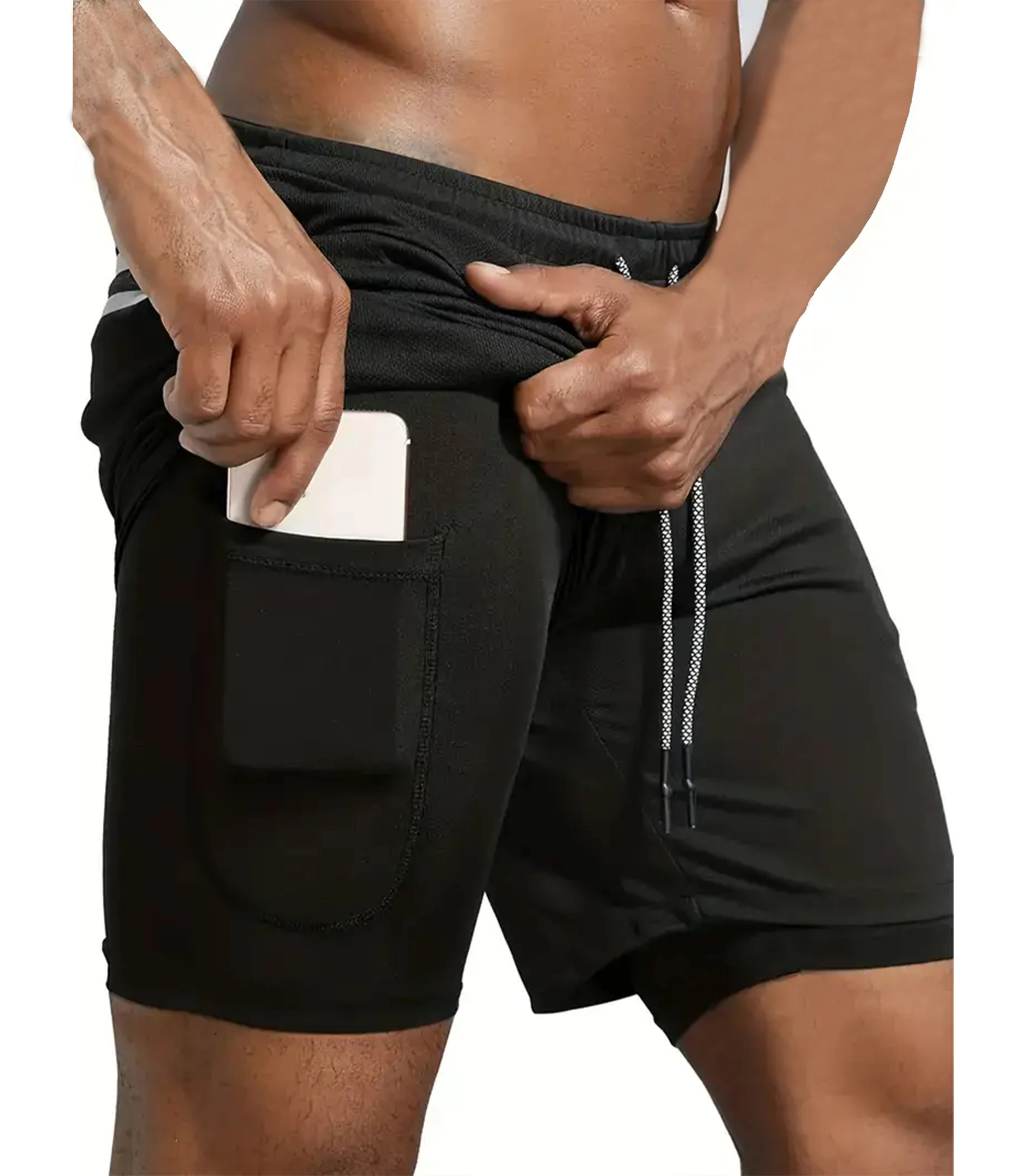 

Summer double-layer quick-drying breathable men's shorts, sports training, running, straight, smooth board, five-inch shorts