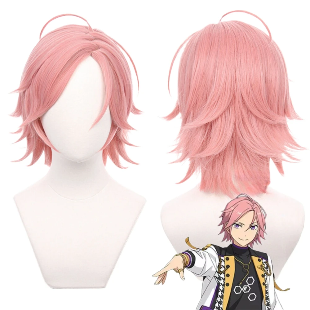 アニメ-oukawa-kohaku-コスプレウィッグユニセックスショート-35-センチメートルピンク耐熱人工毛ハロウィンパーティーウィッグ-ウィッグキャップ