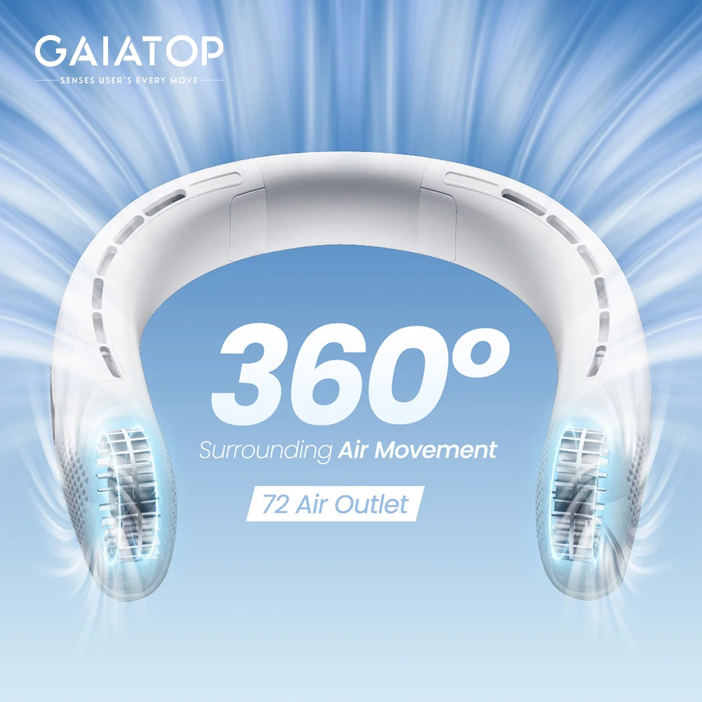 GAIATOP Neck Fan LED Display 360° Rechargeable Portable Neck Fan 3 Speeds Adjustment Personal Cooling Fan for Outdoor Sports