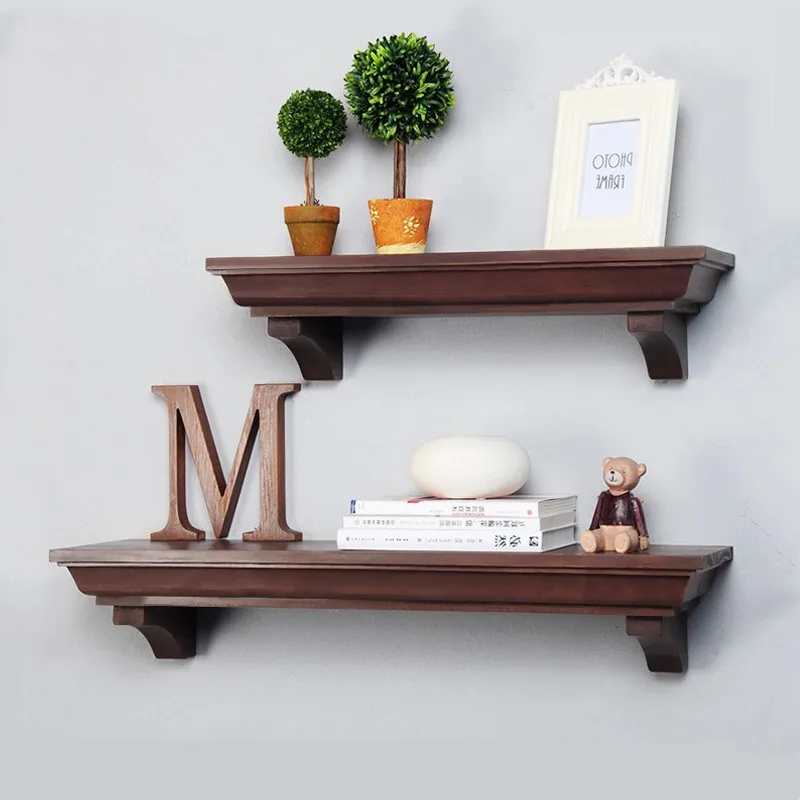 American solid wood rack Shelf TV set-top box rack Living room wall wall hanging European wall hanging word baffle rack