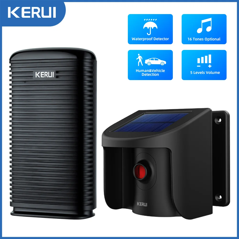 

KERUI Driveway Alarm with Solar Powered PIR Motion Sensor Detector Waterproof for Outdoor Welcome Burglar Security Protection