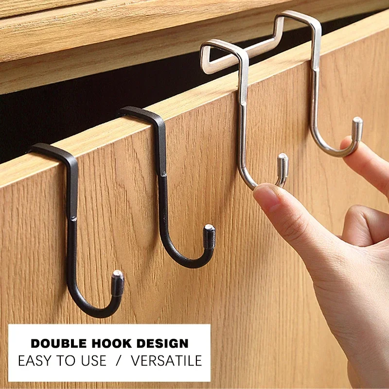 

304 Stainless Steel Hook Free Punching Double S-Shape Hook Kitchen Bathroom Cabinet Door Back Type Coat Towel Storage Hanger