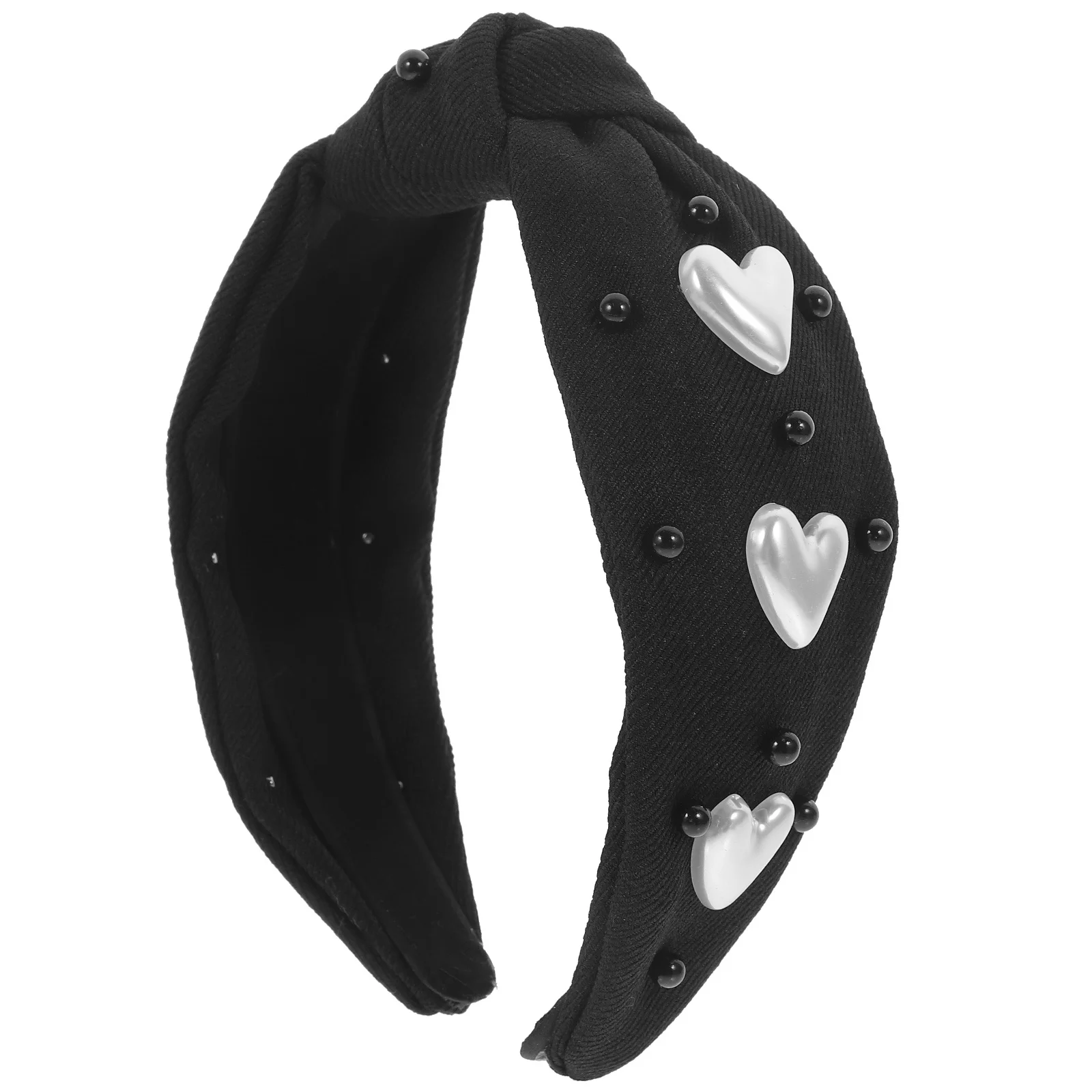 

Women'S Soft Cloth Headband Pearl Knotted Hairband Non-Slip Lightweight Solid Color Adorable Heart Design Valentine’S Day Gift