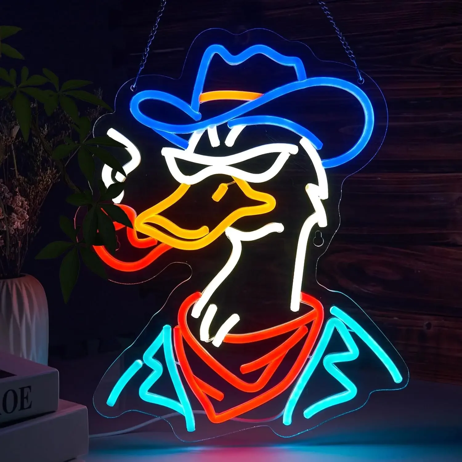 Cowboy Duck Neon Sign Funny Western Animal LED Wall Art USB Powered Acrylic Glow Lamp Pub Party Home Decoration Hanging Light