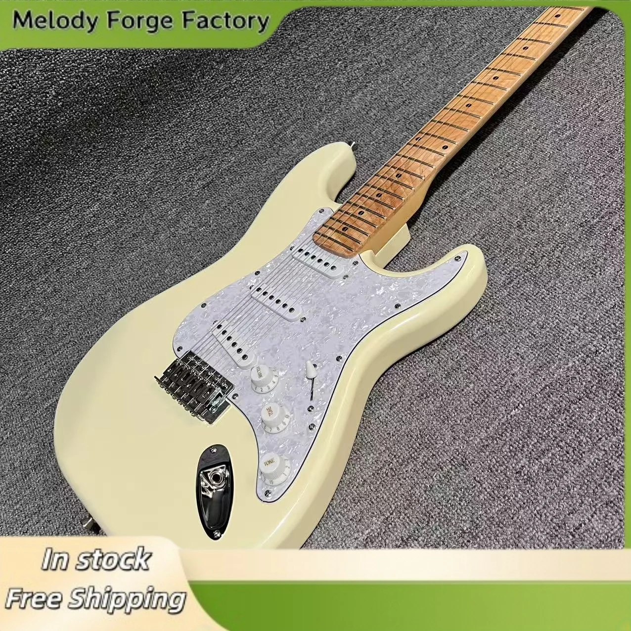 Pearl Pickguard  Light Yellow STSSAP 6 String  Electric Guitar SSS Pickups White Vibrato System Quick 22 Tone