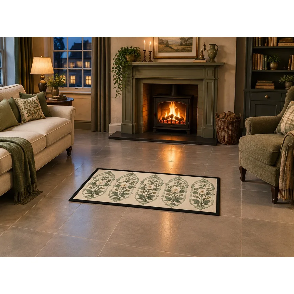 VIKAMA British Sage Cream Trellis Vine Flannel Door Mat, Thickened Memory Foam Mat, UK Home Decor for Cloakroom, Hallway