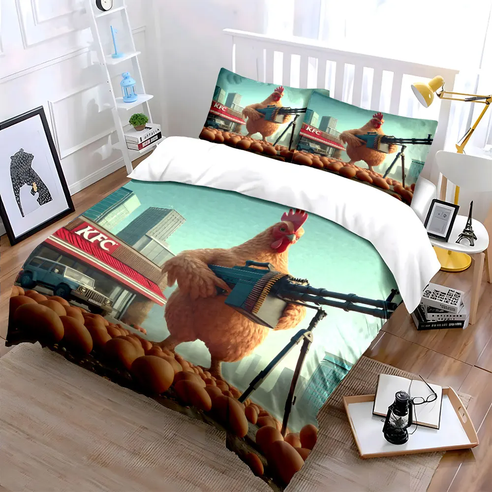 Giant chicken guarding with machine gun Printed Duvet Cover Set1 Duvet Cover+2 PillowcaseMulti Size Bedroom Bedding Decoration