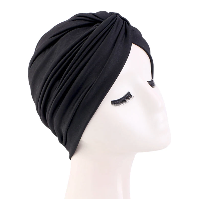 Turban croisé torsadé pour femmes, casquette musulmane, vêtements de sauna, chapeau indien, écharpe de sauna décontractée pour dames, bonnet élastique, accessoires pour cheveux, document solide