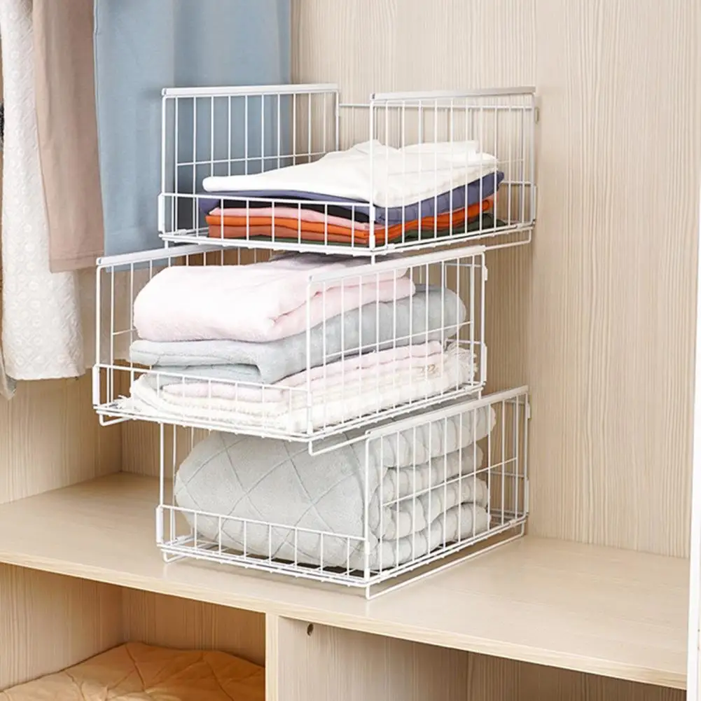 

Foldable Storage Rack Stackable Wardrobe Storage Rack with Sliding Rail Organizer Drawer Shelf for Clothes Pants Sweaters Closet