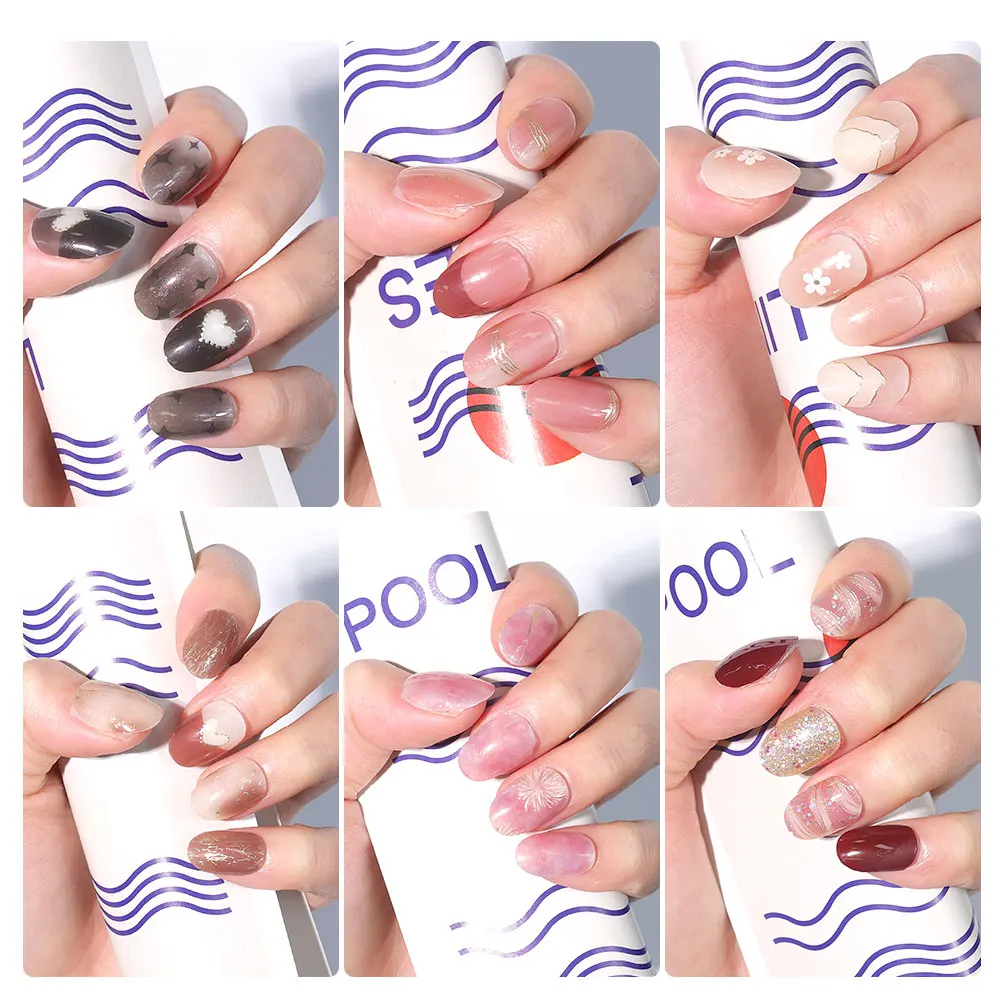 Semi-cured Gel Nail Sticker Tools 20 pcs Set - Sticker with Shinning Nail Art Pattern for Nails Works with UV/LED Nail Lamp