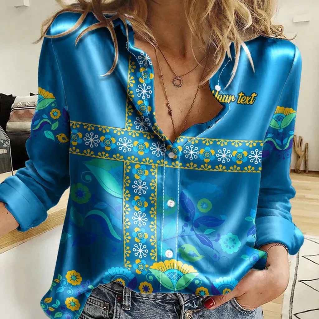 2026 Women's Satin Long-Sleeve Swedish Print Fashion Loose-Fitting Shirt, Casual Shirt, Commuter Wear, Party Wear, Stylish Top view 2