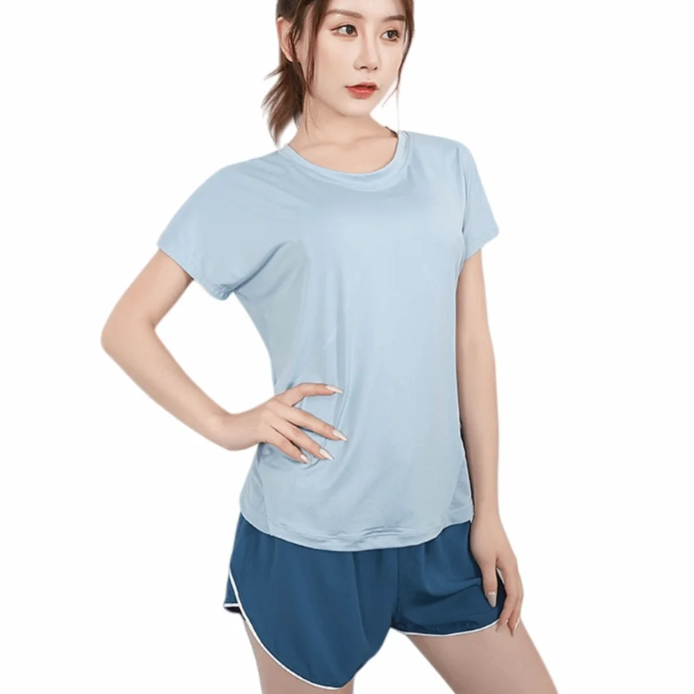 

Comfortable Quick Dry Sports Yoga T-Shirts Short Sleeve Loose Running Shirts Tees Backless Solid Color Sports Tops Workout Gym