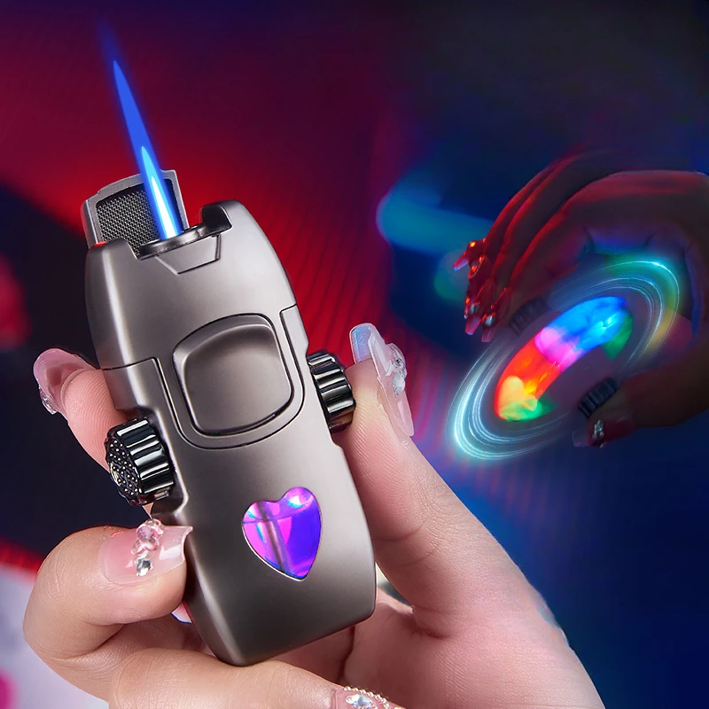 Metal Rotating Gyroscope Direct Charge Windproof Lighter Creative Butane Gas Inflatable Love Chamber Lighter Smoking Accessories