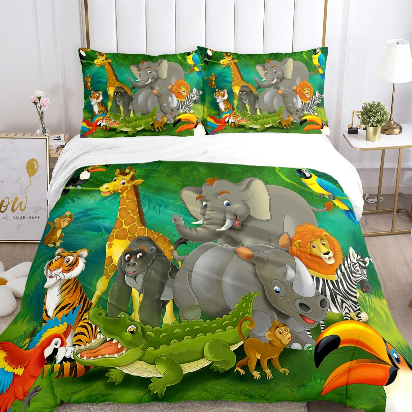 

Jungle Animal Comfortable Duvet Quilt Cover Pillowcase Bedding Set Children Bedroom Decoration Home Textile