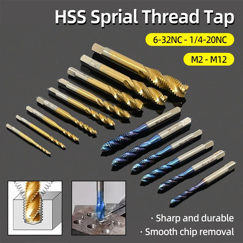 HSS Sprial Thread Tap Titanium Coated Metric SAE Screw Tap Drill Bits M3-M8 Or M2-M12 Machine Plug Tap Threading Tool Hand Tools