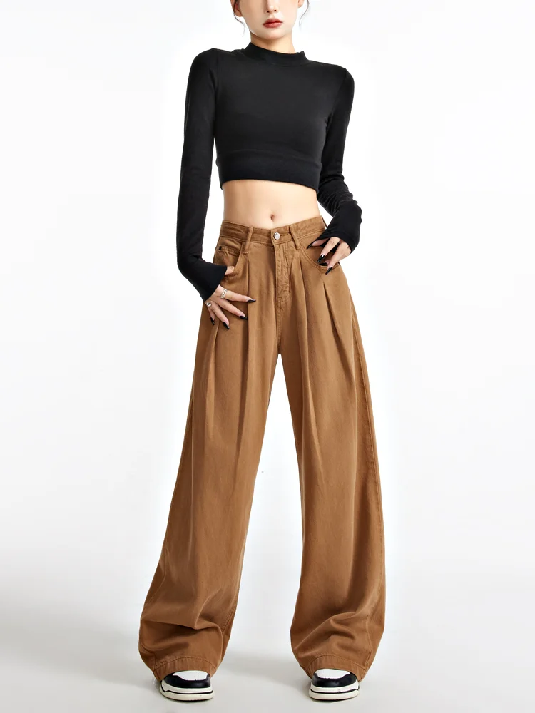 

Винтажные джинсы Waed: свободные, прямые, повседневные, универсальные женские джинсовые брюки, осенняя новинка, глубокий цвет, износостойкие