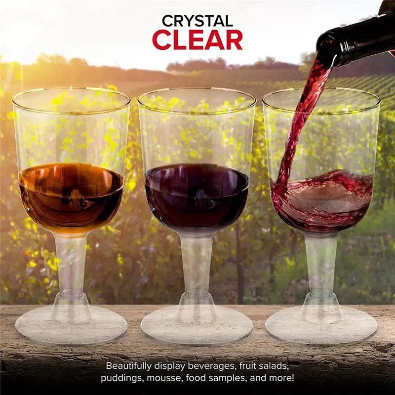 A74E-Clear Plastic Wine Glass Recyclable - Shatterproof Wine Goblet - Disposable & Reusable Cups For Champagne, Dessert 60Pcs