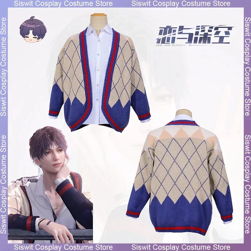 Jogo amor e espaço profundo rafayel qiyu cosplay traje casaco camisa conjunto completo outono inverno camisola assimétrica cardigan roupas quentes v; 6