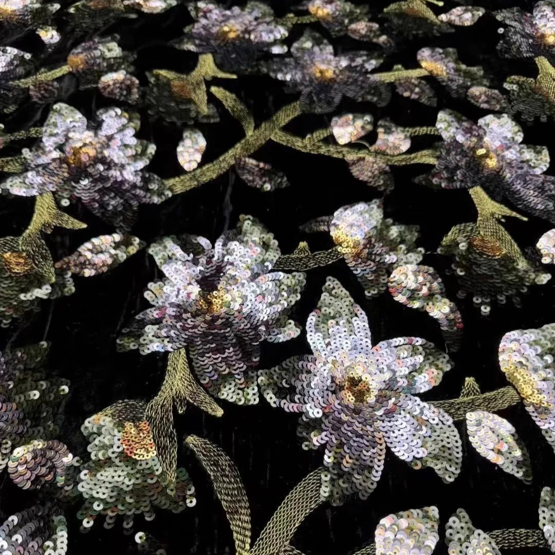 

Черная шелковая бархатная ткань шириной 135 см с цветочными блестками на метр для шитья своими руками, платья, куртки, брюк на весну, осень, зиму R1710