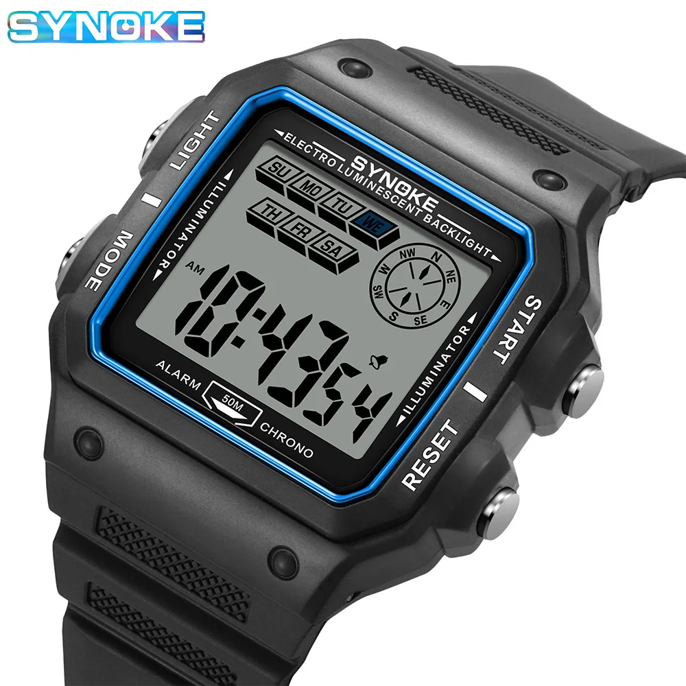 Synoke Outdoor Militair Digitaal Horloge Voor Mannen Mode Retro Mannen Horloge Sport 5bar Waterdicht Mannen Horloge Multifunctionele Lichtgevende