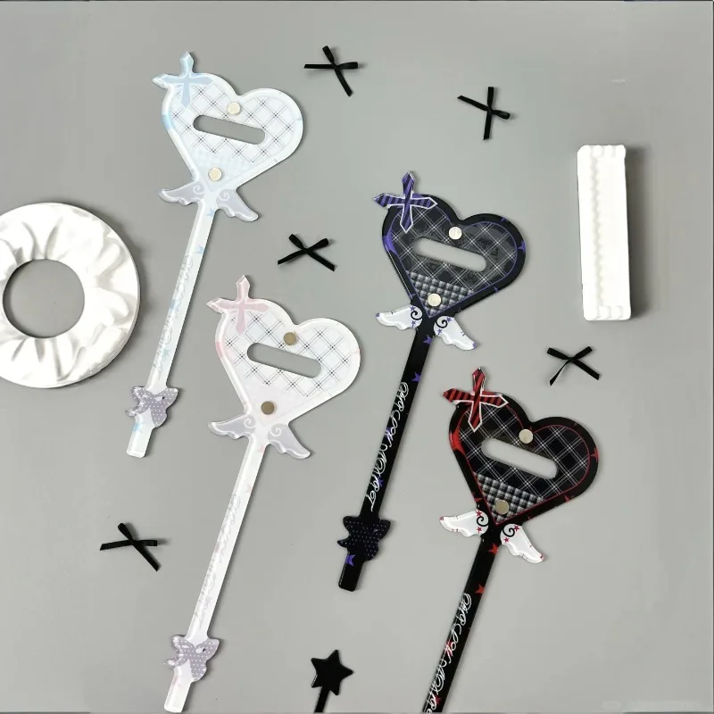 Sweet Heart‑plaid 58mm Acrylic Badge Display Stick, Kawaii Wing Cross Magnetic Pin Shooting Wand, for Anime Kpop Merch Decor