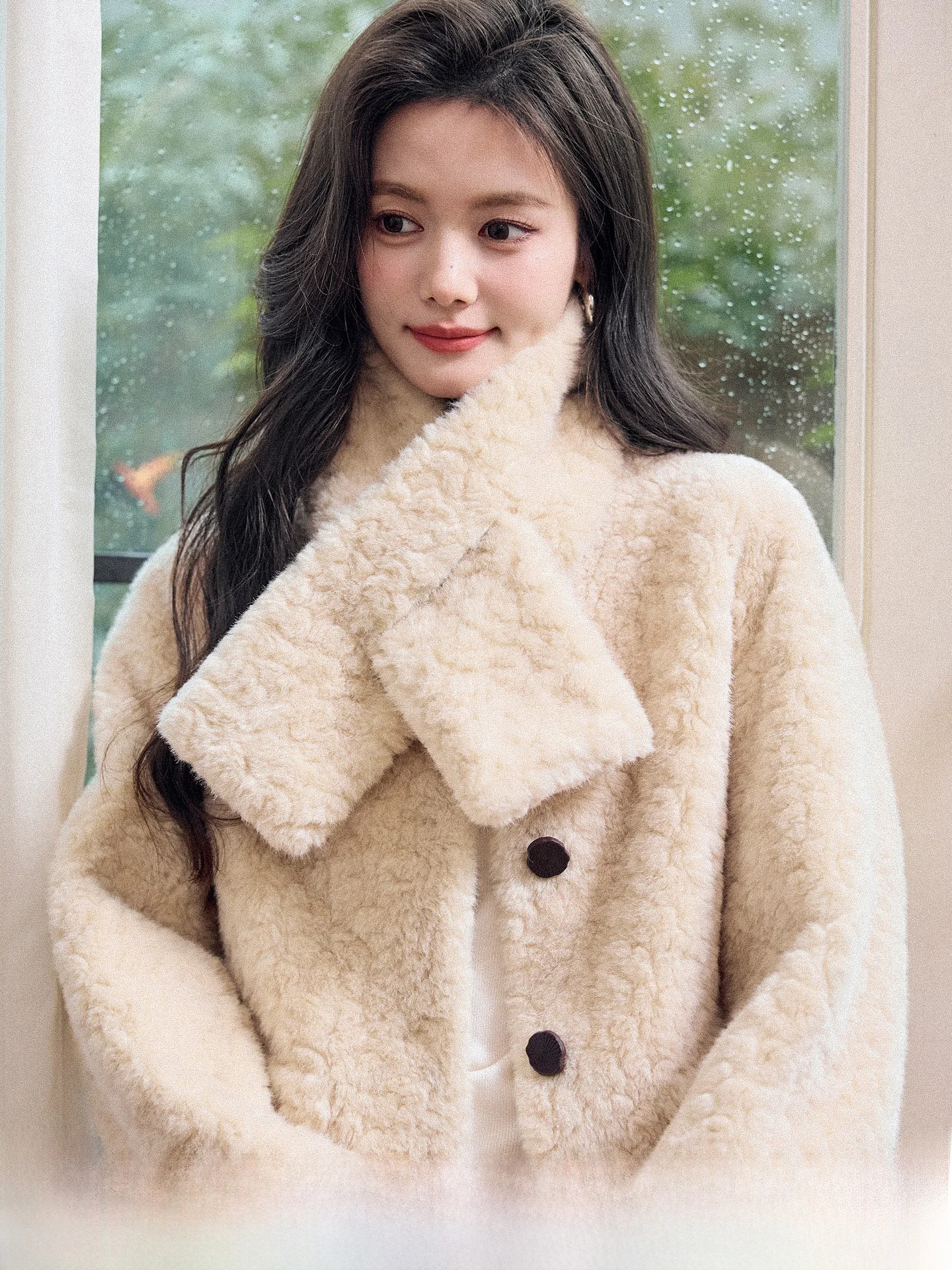 

Thiened Lamb Fur Jaet Versatile ort Top for Women Winter Faion Outerwear Casual Sle Button Closure Long Sve
