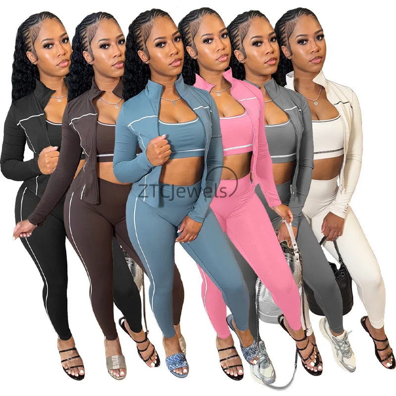 2026 New Fashion Women's Clothing Set European And American Style Zipper Thumb Buckle Long Sleeve Slim Fit Long Pants Vest
