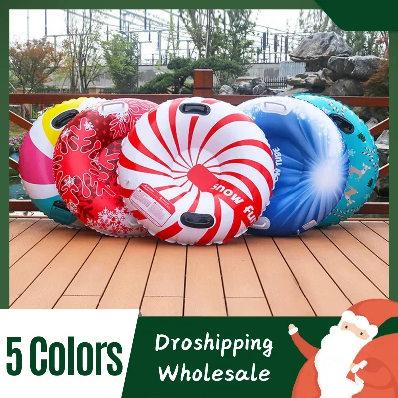 Inflatable PVC Ski Ring, Thickened Sledding Tube with Handle, Heavy-duty Snow Racer Board for Winter Outdoor Snow Sports