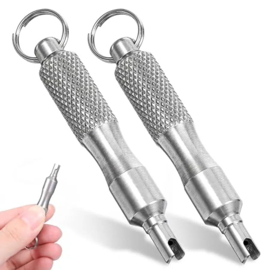 

2 PCS Valve Core Removal Tool Keychain Stainless Steel Tire Valve Stem Tool Portable Valves Core Disassembly and Repair Tools f