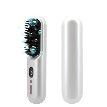 Image Wholesale  Portable Wireless Hot Comb Quick Heating Electric Anion Hair Straightener Brush 2 in 1 hair brush straightener