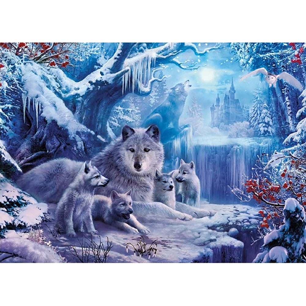 5D Diamond Embroidery Wolf Mother&Son Animals Pattern DIY Diamond Painting Scenery Decoration Mosaic Cross Stitch Birthday Gift