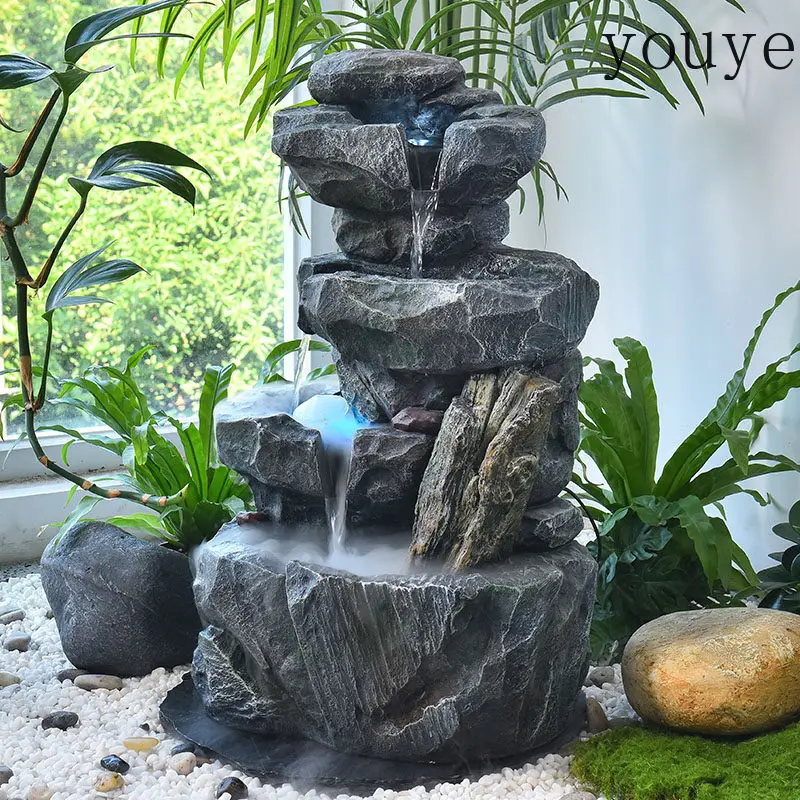flowing water landscape ornament, circulating water system, water feature, fountain,  landscape floor pool landscaping