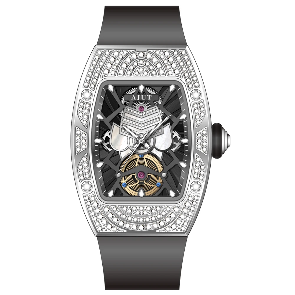 AJUT Orologi da donna al quarzo Orologi da polso al quarzo moda scheletro zaffiro Lunetta quadrata di lusso con zirconi 1118