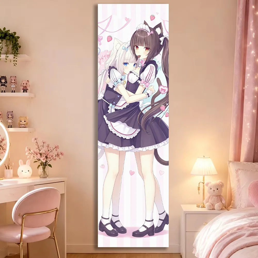 Nekopara Doll Pink Long&Large Tapestry Polka Dot Wall Hanging Cute Kawaii Background Cloth for Bedroom Dorm Aesthetic Decor