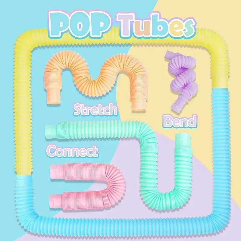 6 12 18 24 Pcs Pop Tubes Sensory Toys Fidget Pop Tube Stress Relief Decompression Finger Toy Telescopic Tube for Kids Teenager