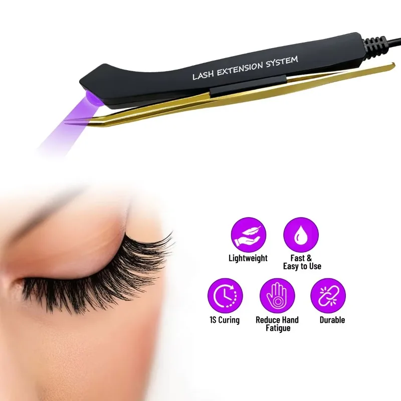 

Professional Handheld Eyelash Tweezers | UV Light | Curved Tip | Metal Tool for Lash Extensions