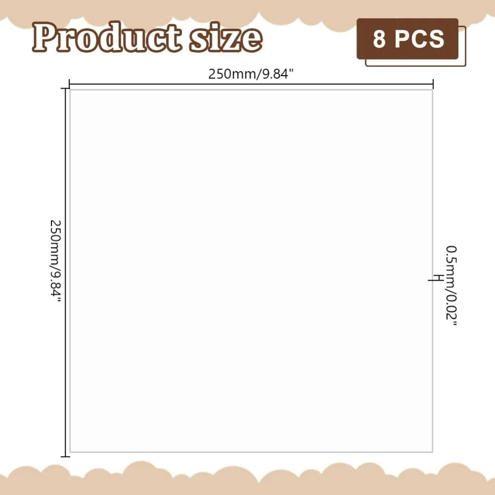 8 Sheets Clear PET Sheet 9.84 x 9.84 Inch Transparent 0.5mm Thin Plastic Sheets Thin Acrylic Panel for Crafts Picture Frames