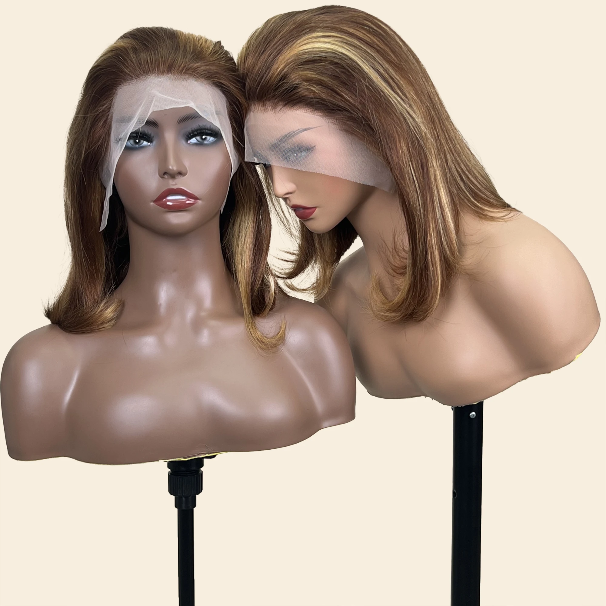 Парик P4/27 с короткими прямыми волосами, с фронтальной шнуровкой 13x4, для женщин, с предварительно выщипанными цветными прозрачными кружевными передними париками