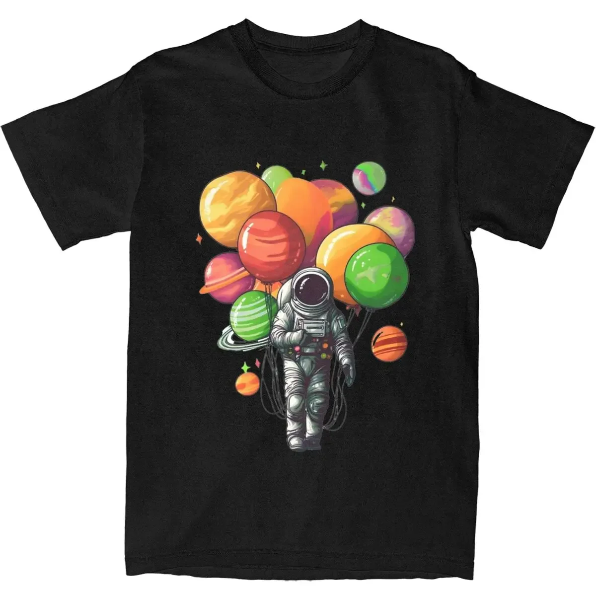 

Men Astronaut Holding Planet Balloons T-Shirts 100 Cotton Tees Summer Vintage Short Sleeve T Shirt O-Neck Fashion Casual Tshirt