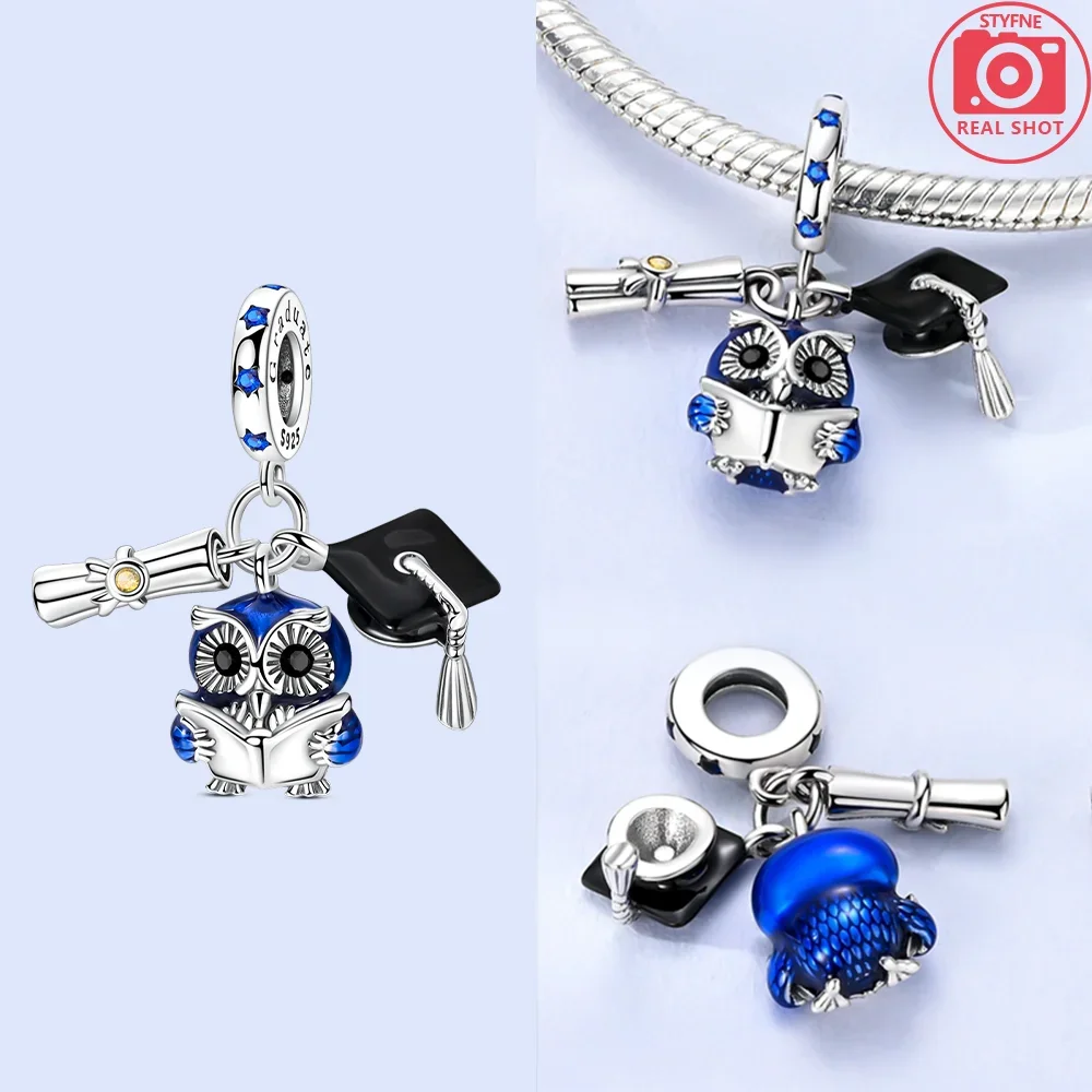 925 Sterling Silver Graduation Girl Charms Beads Fit Original Bracelets Bag Keychain Charms Beads Pendant Diy Women Jewelry Gift