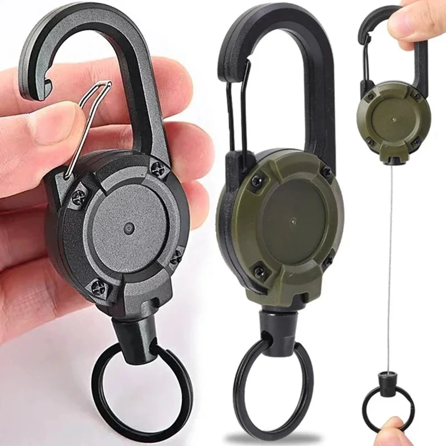 3PCS Retractable Carabiner Key Chains Durable Heavy Duty Pull Reel Strong Steel Wire Rope Spring Buckle for Outdoor Sport