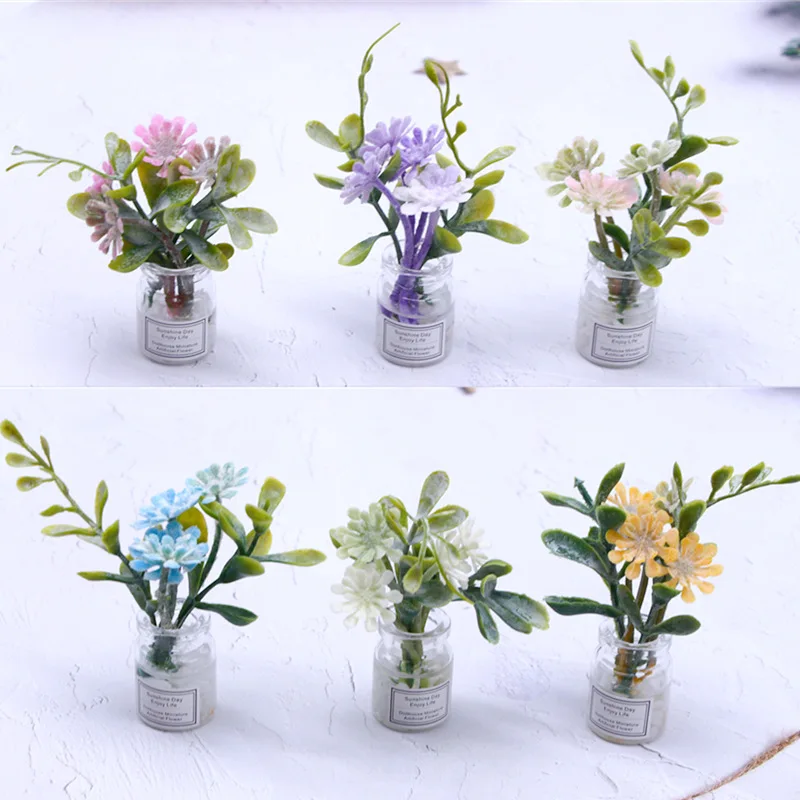 Doll house mini hydroponic potted plants, micro-landscape simulation potted plants, creative pendulum of green plants, micro-sil