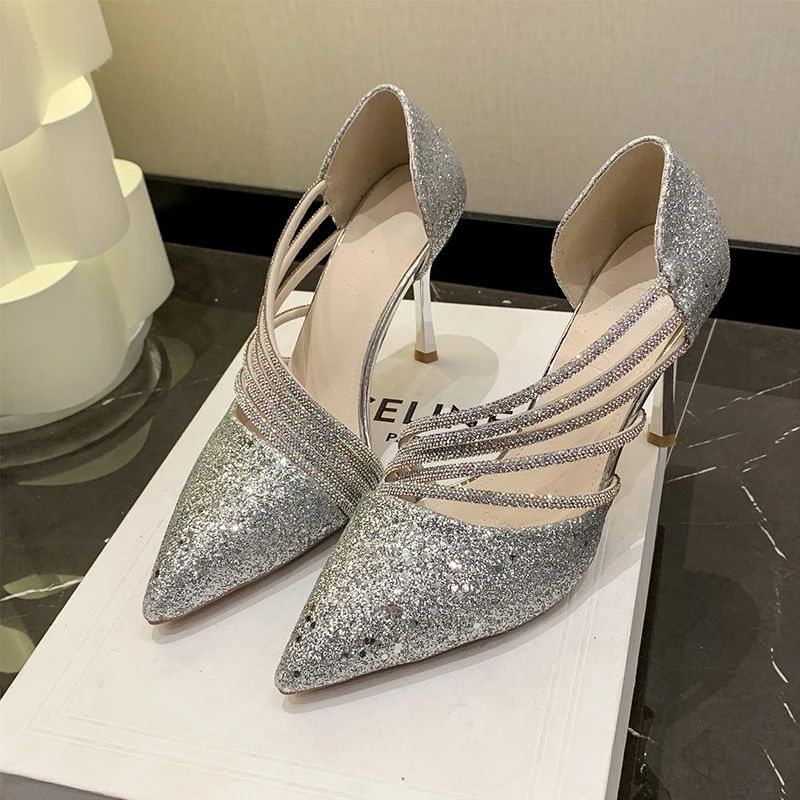 Pointed Toe Pumps Women Sexy Crystal Party Stiletto High Heels Wedding Suede Lady Heels Trendy Designer Office Work Woman Shoes