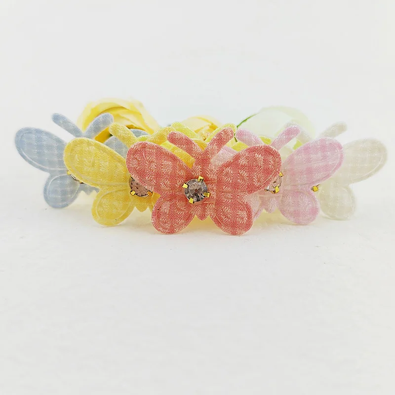 Butterfly with Diamond Padded Appliques, Mix Color, DIY Children Hair Clip, Garment Accessories, 31*21mm, 70Pcs