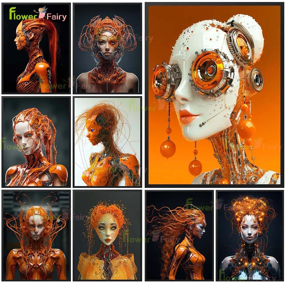 

Abstract Woman Alien Girl Robot Portrait Poster Wall Art Canvas Painting Home Decor Wall Pictures For Living Room Unframed