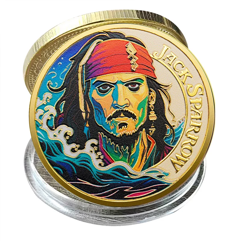 Galibi Pirate Captain Jack Gold Plated Commemorative Coin with Plastic Case Sailing Adventure Coin Souvenir